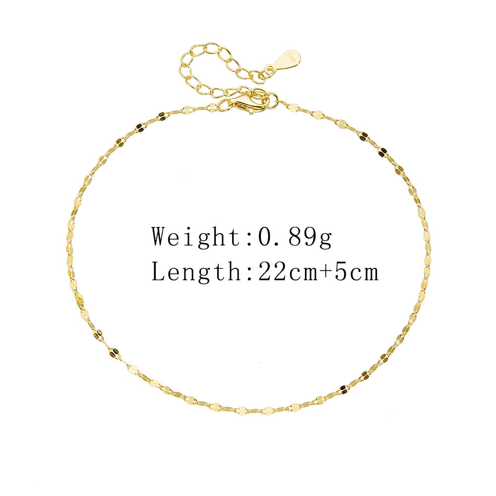 S925 Sterling Silver Plated 14k Gold Tile Chain Anklet Foot Bracelet