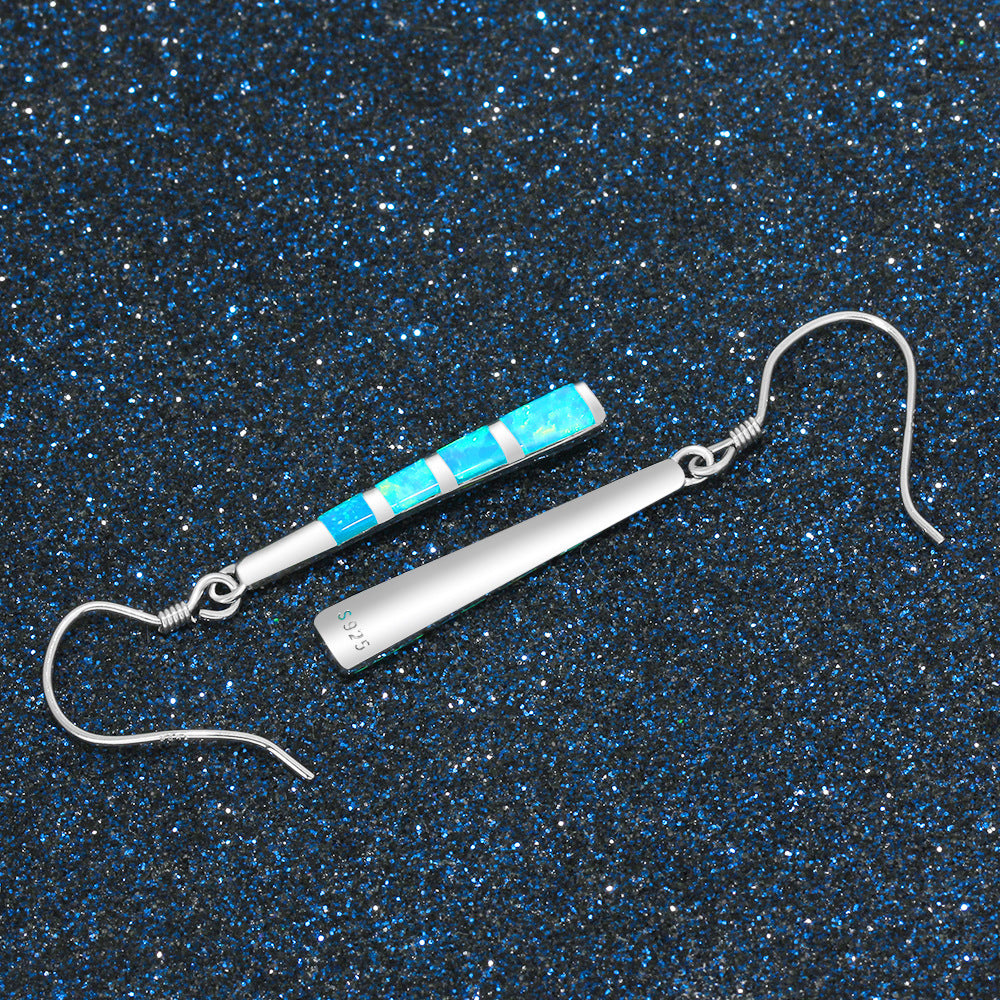 Planderful Jewelry Blue Opal Dangle Earrings Sterling Silver