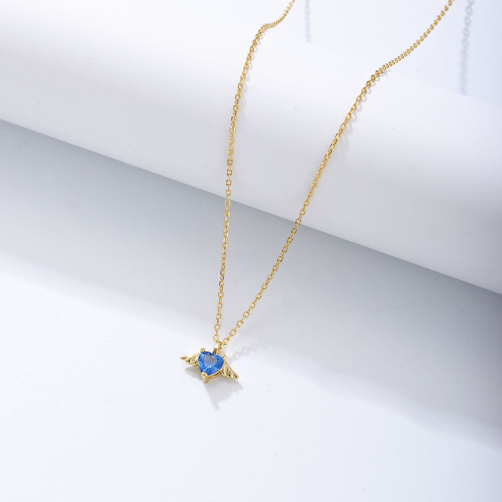 S925 Silver Angel Wing Necklace, Wing-Shaped Zircon Pendant