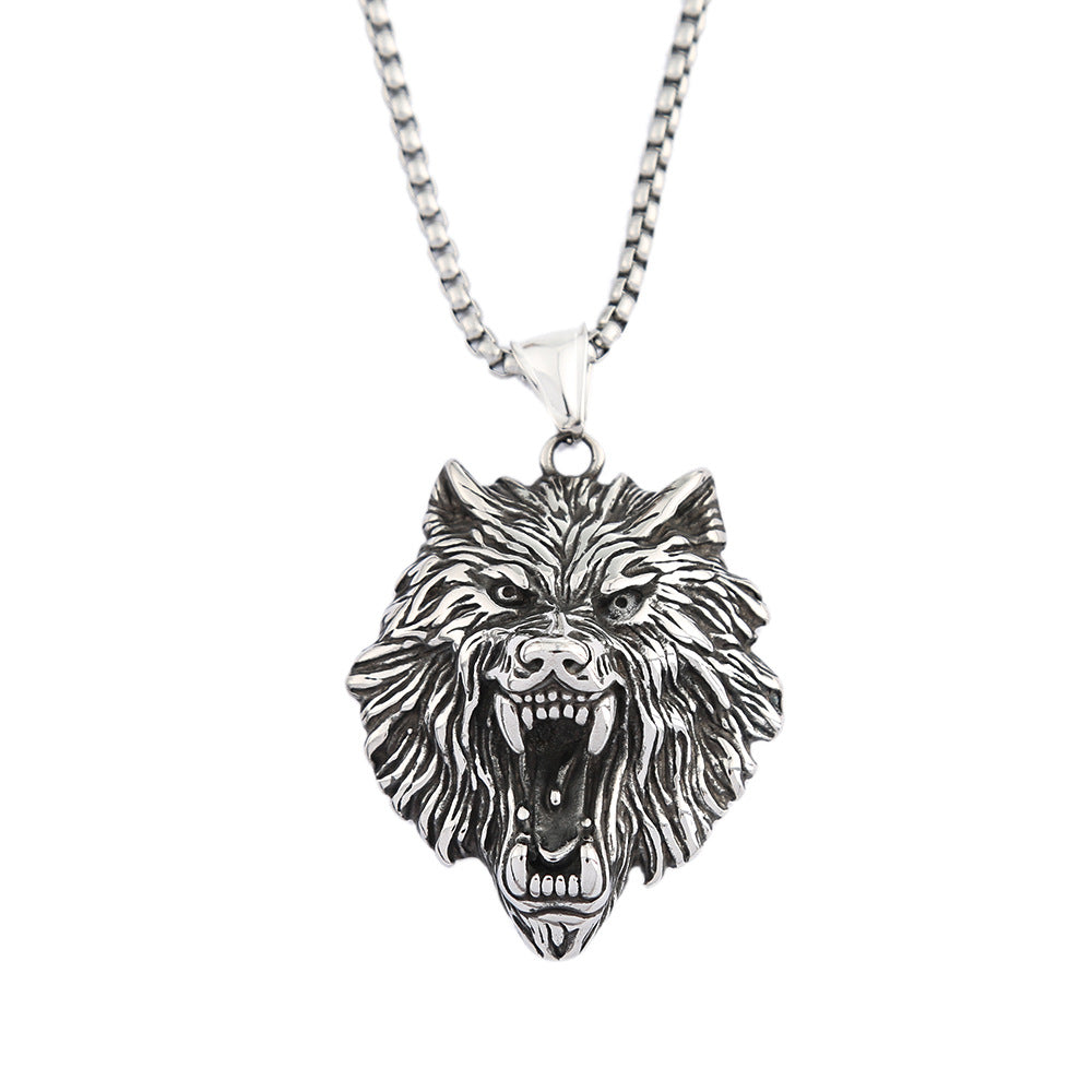 Nordic Hip-Hop Stainless Steel Viking Wolf Head Necklace