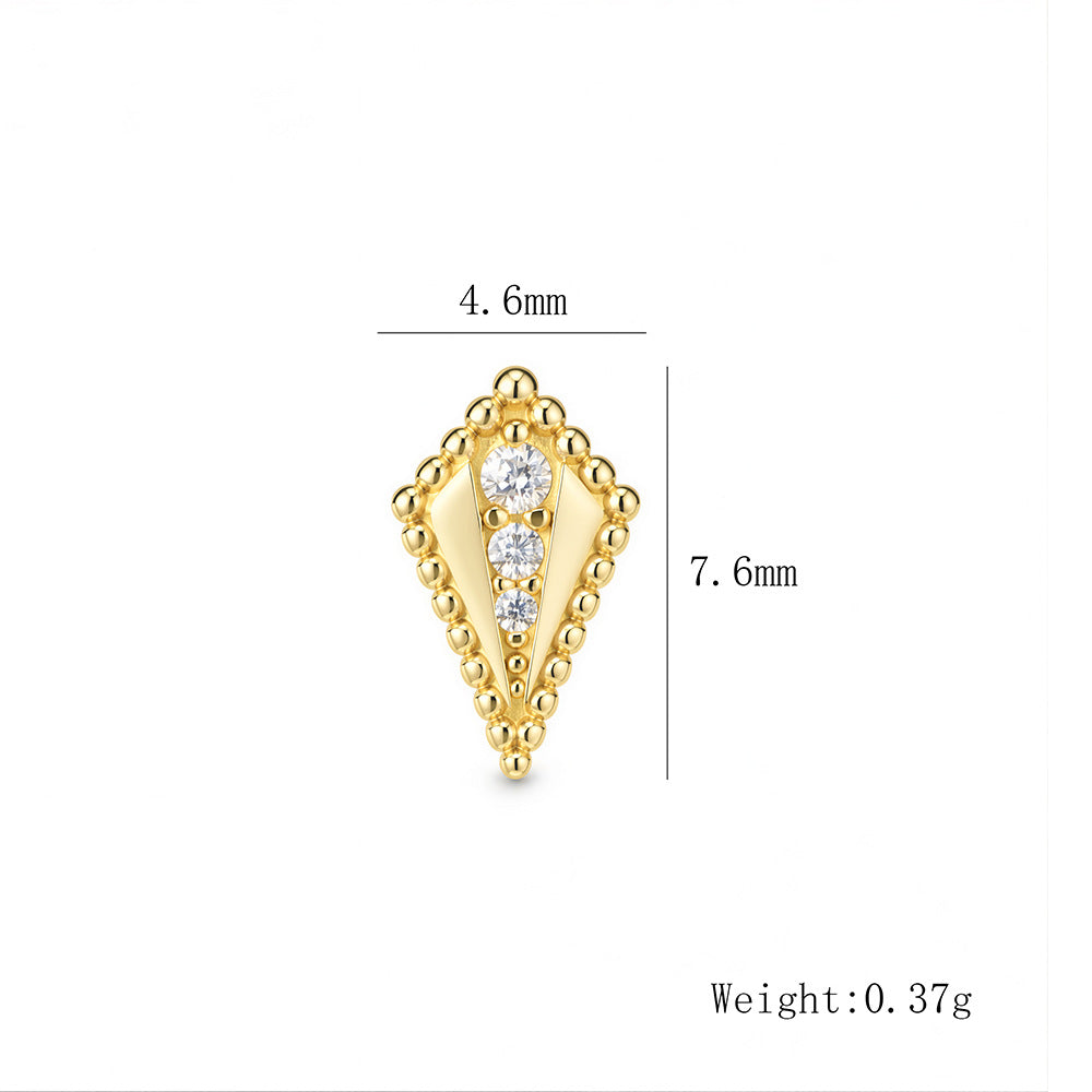 S925 Sterling Silver Stacked Geometric Zircon Inlaid Flat Head Thread Piercing Earbone Stud Earrings