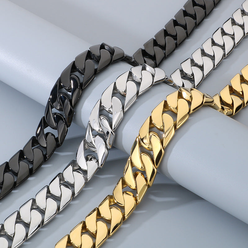 Mens Titanium Steel Cuban Chain Necklace European Style