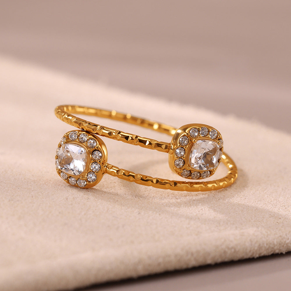 Planderful Zircon Love Square Ring Women Everyday Genie