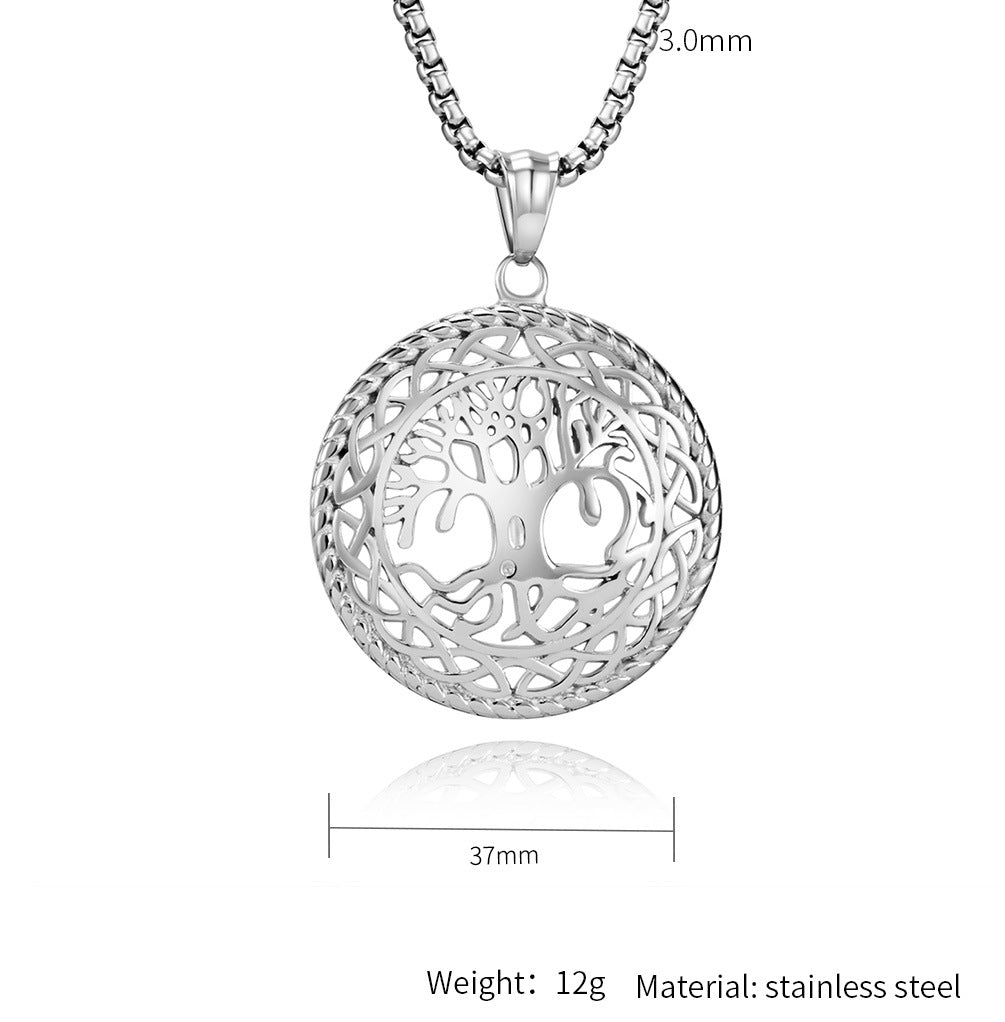 Planderful Tree Of Life Hollow Necklace Titanium Steel Pendant For Trendy Men And Women