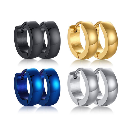 4mm Stainless Steel Polished Brushed Interior Earrings – Men's Hoop Earrings 4 Colors