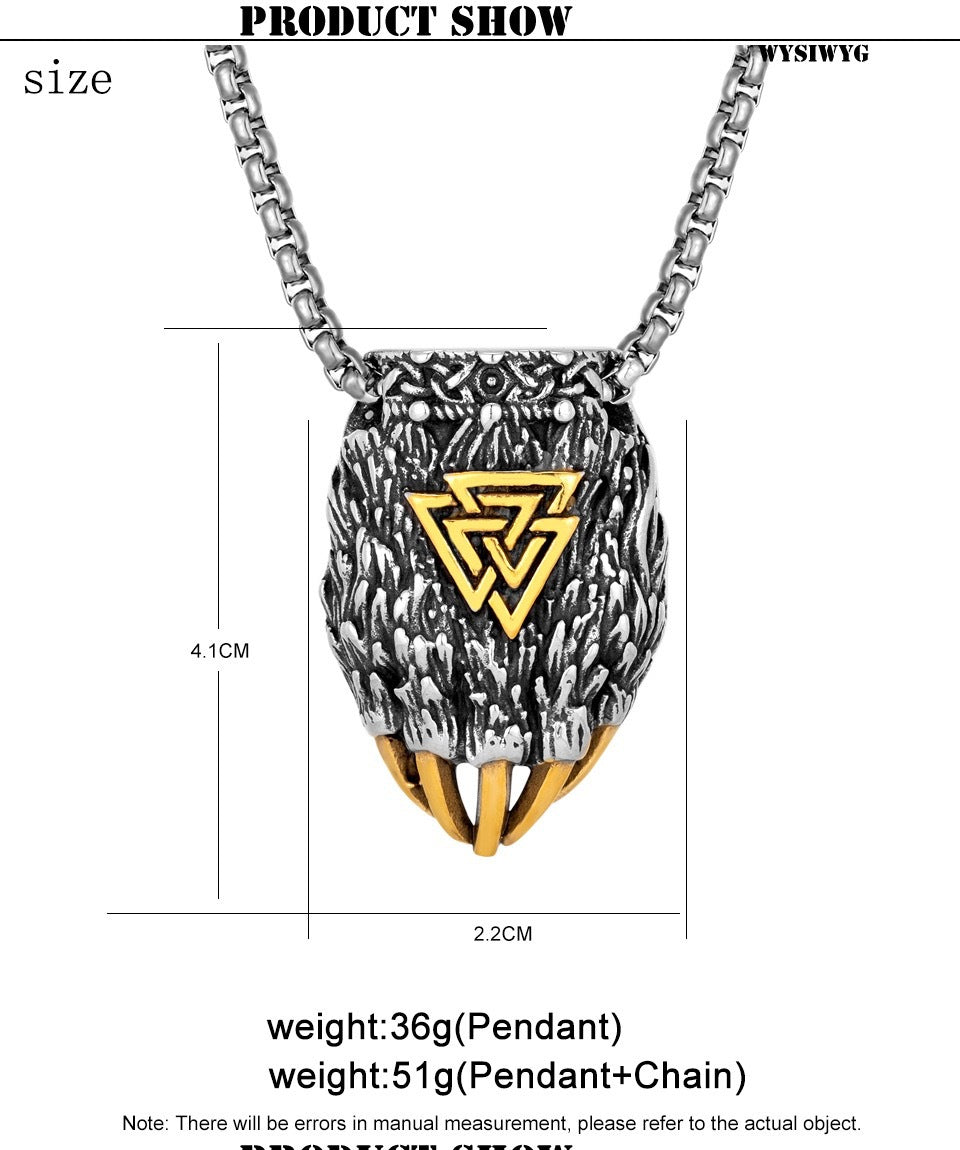 Viking Rune Bear's Paw Titanium Steel Pendant European and American Odin Pendant Men's Creative Hip Hop Stainless Steel Pendant Necklace