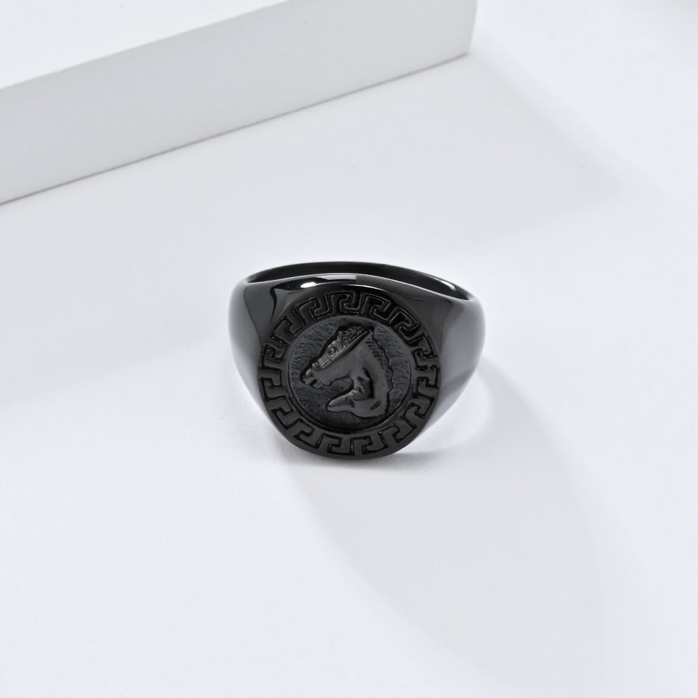 Planderful Horse Head Titanium Steel Ring For Men Retro Hip Hop Style Everyday Genie Collection Sizes 7 To 13