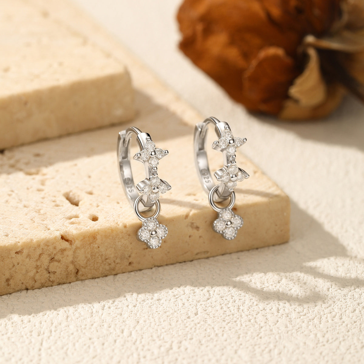 925 Sterling Silver Clover Heart Moissanite Earrings