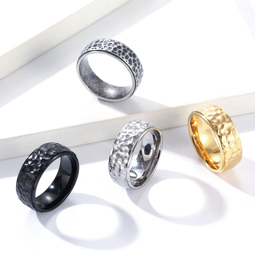 Planderful Unisex Stainless Steel Punk Ring Handmade Moon Pattern Beating Design