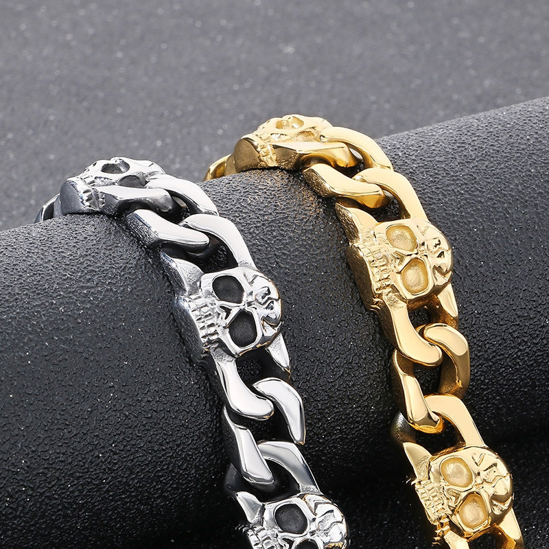 Planderful Ghost Head Cuban Chain Bracelet For Men Titanium