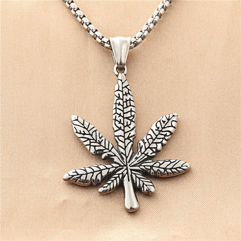 Titanium Steel Large Maple Leaf Pendant Personalized Necklace