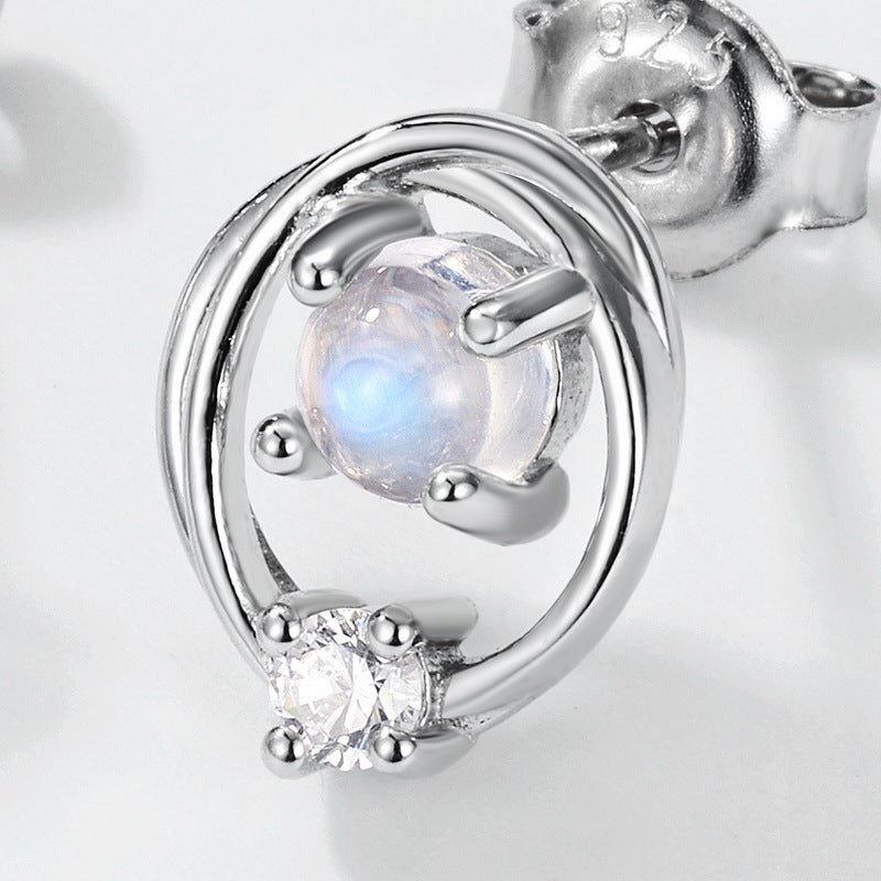 Planderful Cosmic Saturn S925 Sterling Silver Stud Earrings – Simple Blue Moonlight Planet Design