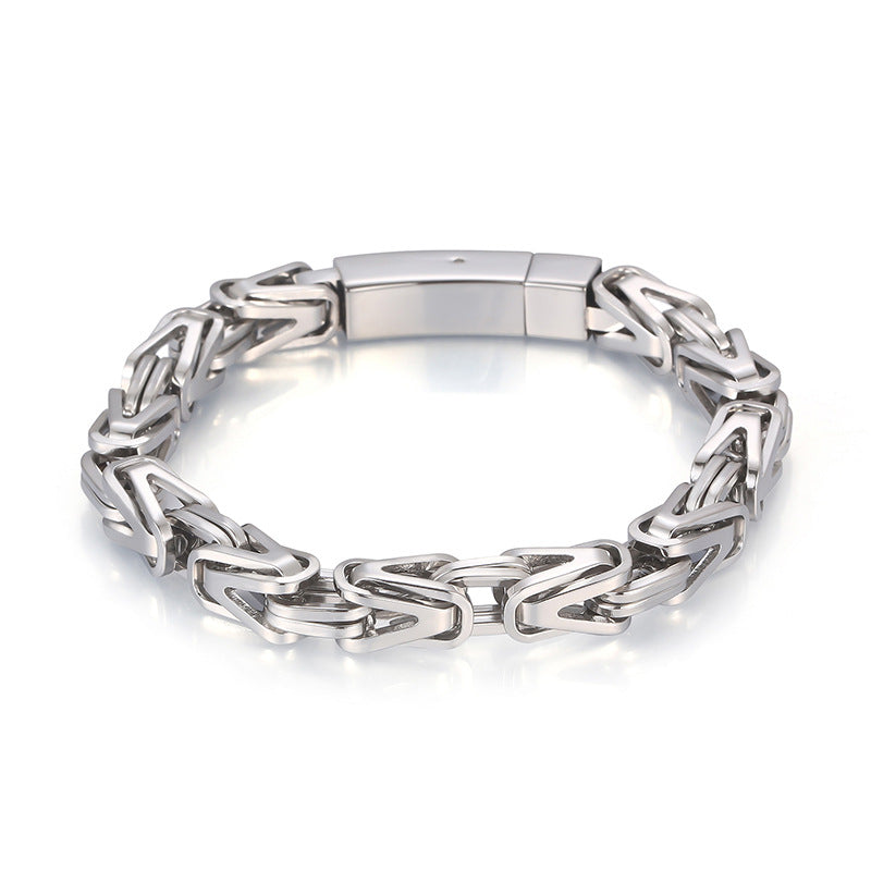 Stylish Hip-Hop Byzantine Bracelet for Men - Glossy 8mm V Type Titanium Steel Emperor Chain