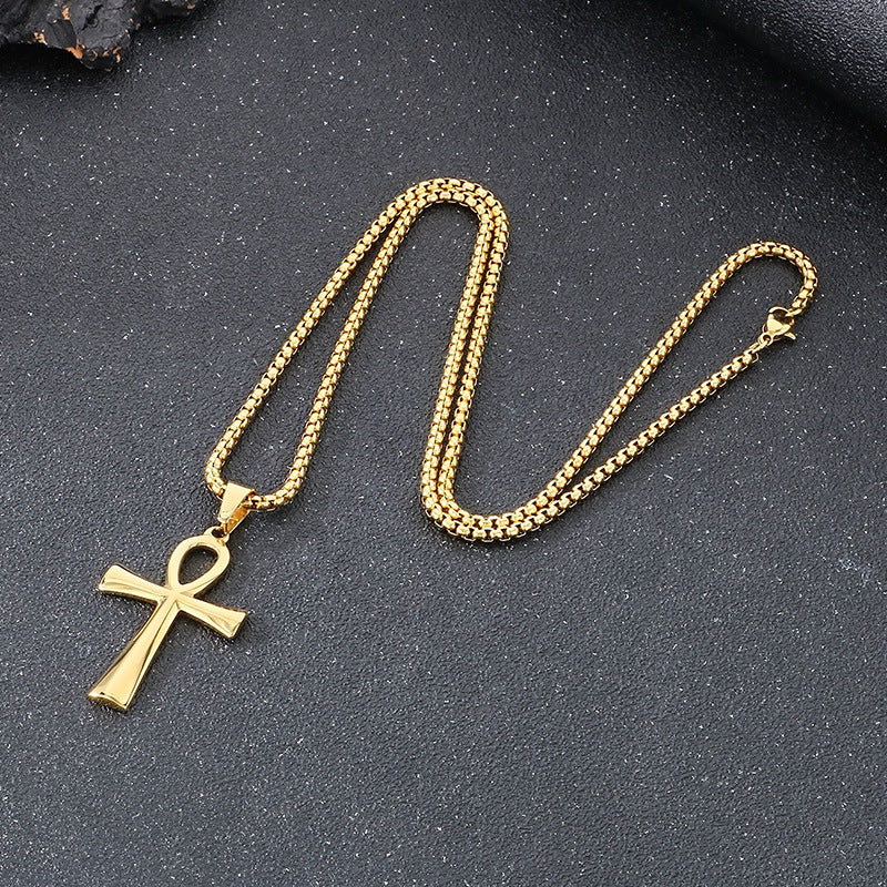 Planderful Anka Cross Necklace For Men Smooth Titanium