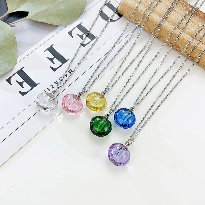 Stainless Steel Green Pink Glass Apple Urn Perfume Pendant Necklace