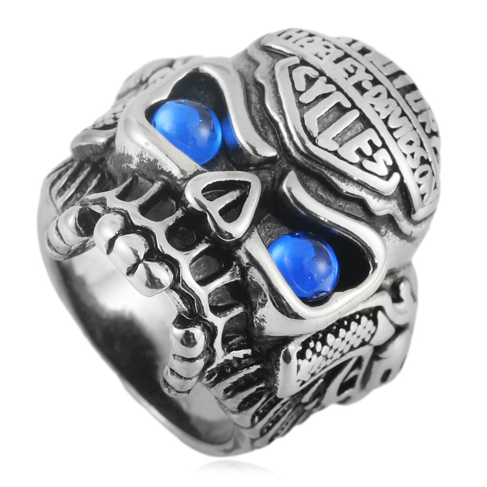 Planderful Titanium Skull Ring for Men Unisex Punk Fashion with Multi Colored Stones Durable Statement Jewelry