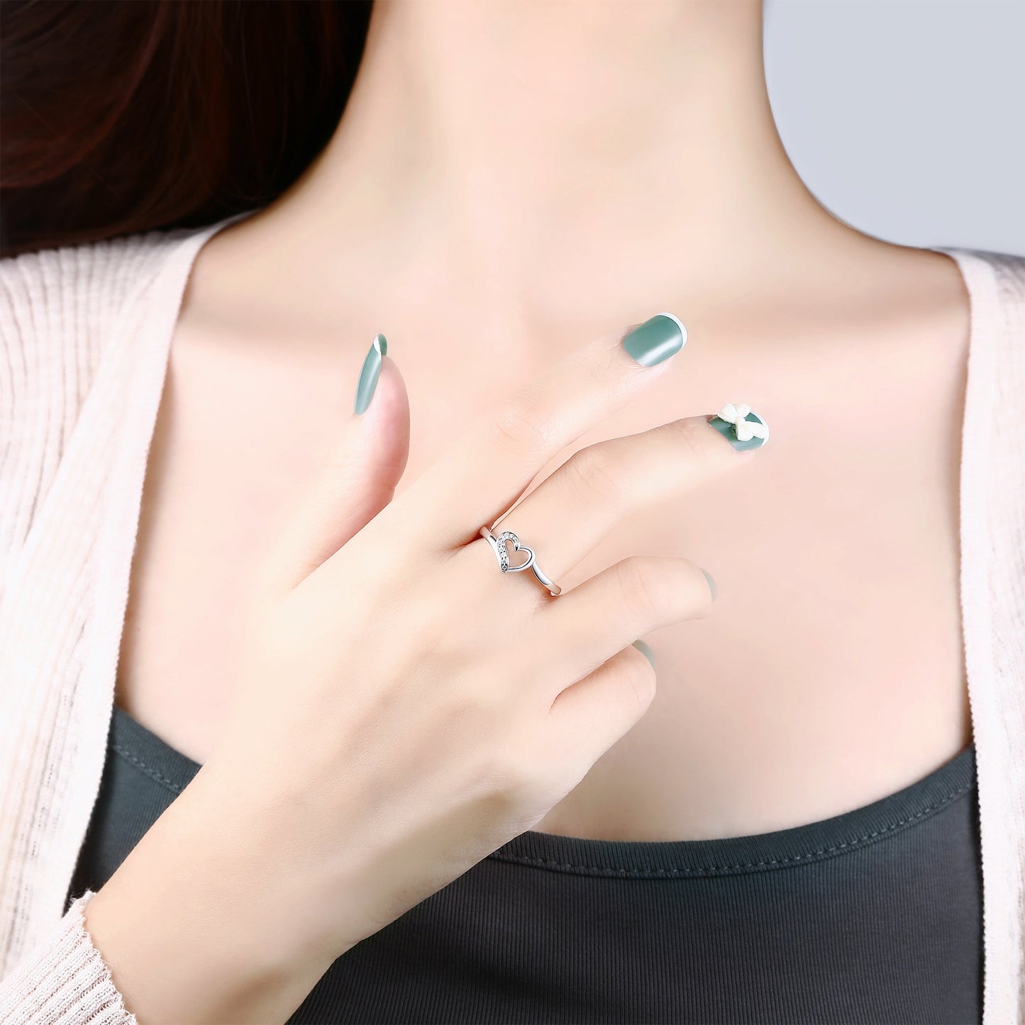 Cross-Border S925 Sterling Silver Heart Ring for Women