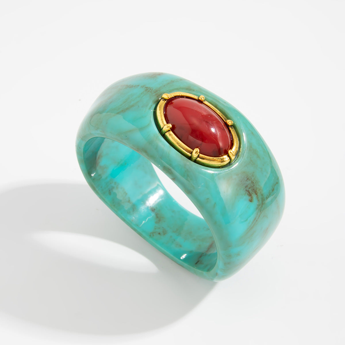 Planderful Bohemian Turquoise Resin Wide Bracelet Microinlaid Irregular Inlay Vienna Verve Statement Jewelry For Women