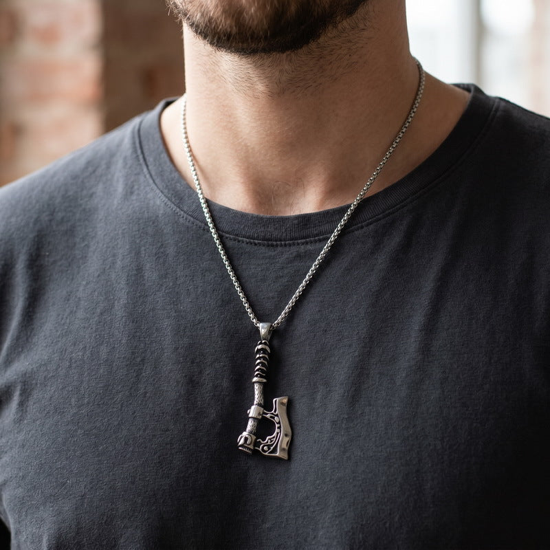 Viking Weapon Tomahawk Short Sword Titanium Steel Pendant Vintage Celtic Skull Axe Knife Necklace