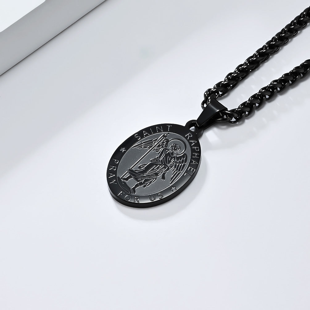 Patron Saint Necklace For Men Durable Titanium Steel Planderful Versatile Cultural Pendant
