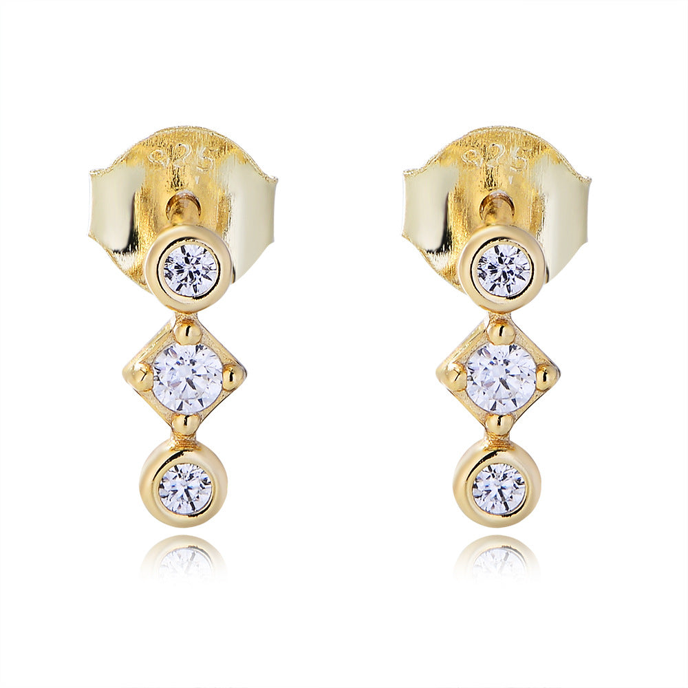 S925 Sterling Silver Geometric Zircon Mini Small Stud Earrings Internet