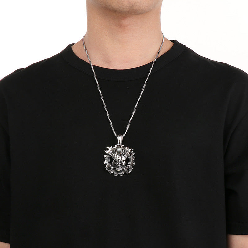 Planderful Skull Pendant Men Mechanical Pirate Necklace