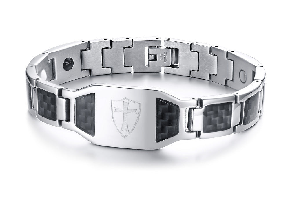 Carbon Fiber Black Stainless Steel Bracelet for Men