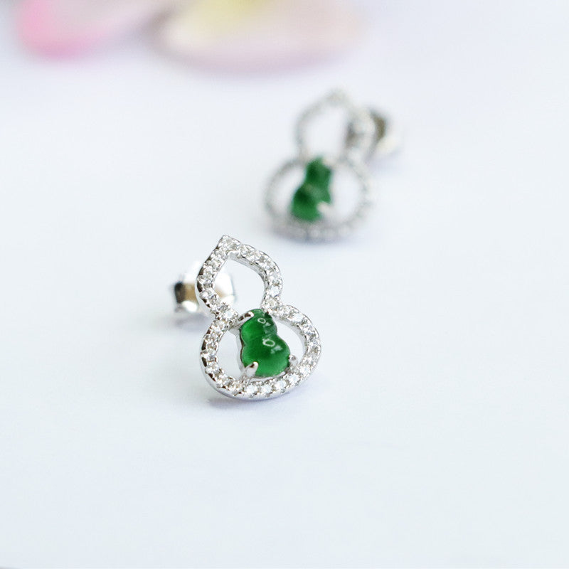 Icy Green Jadeite Gourd 925 Silver Stud Earrings