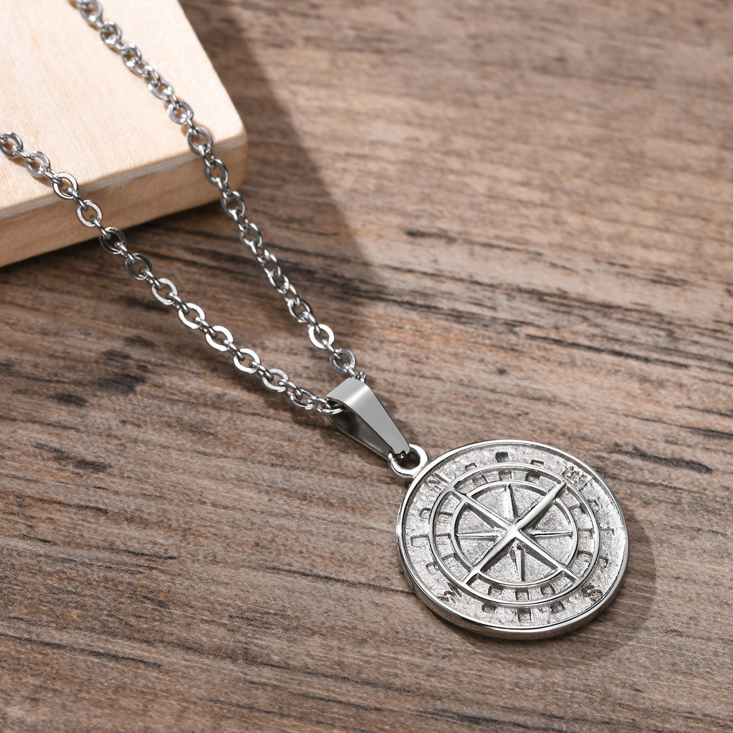 Stainless Steel Compass Pendant Gold Coin Compass Necklace