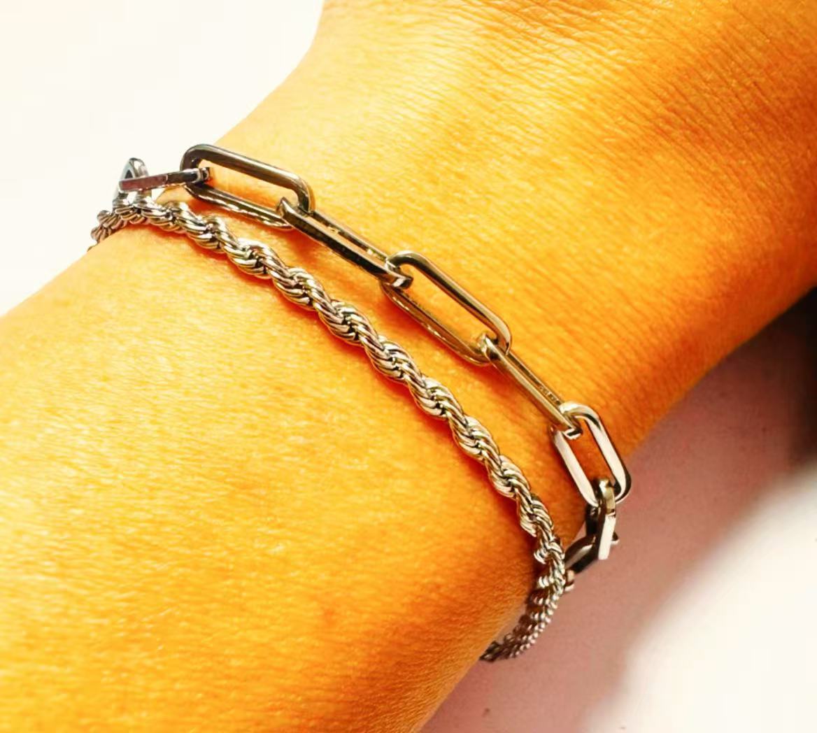 Planderful Jewelry Stainless Steel Paperclip Bracelet Set