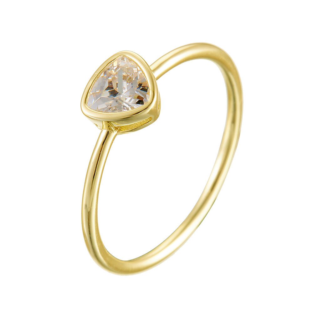 Geometric Triangle Single Zircon Ring 925 Silver Plated 14k Gold Zircon Ring