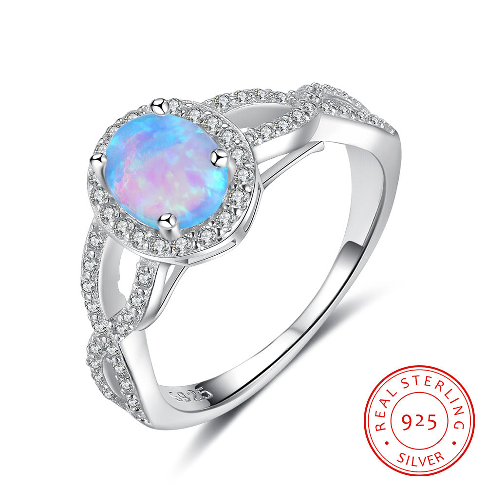 Planderful Jewelry Opal Ring With Zircon Halo In Sterling Silver For Everyday Luxury