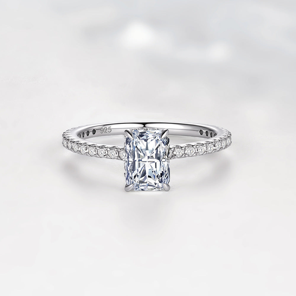 925 Sterling Silver Four-Claw 1 Carat Moissanite Marriage Proposal Wedding Ring Jewelry Ring