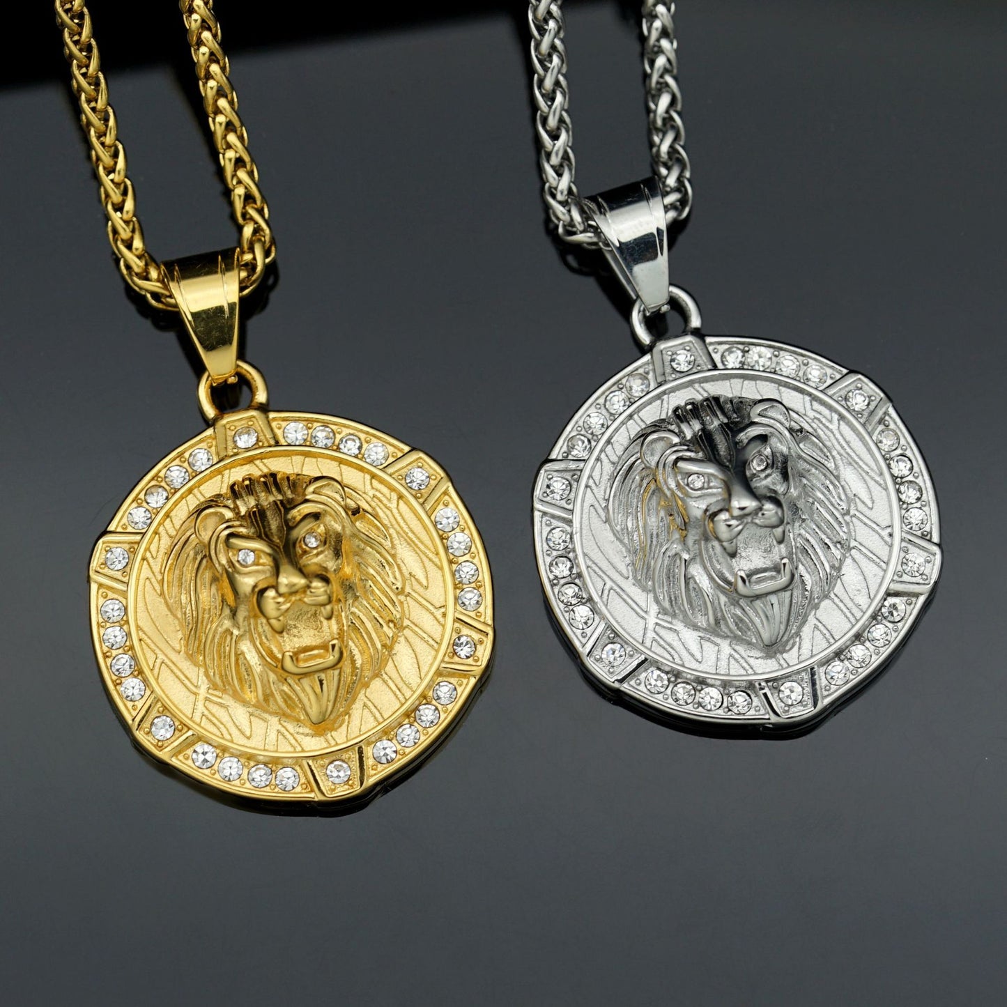 Stainless Steel Lion Head Pendant Necklace For Unisex Hip Hop Style Planderful Zircon Accent