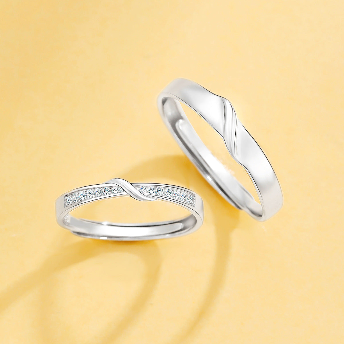 Planderful Jewelry S925 Sterling Silver Couple Ring Adjustable His And Hers Minimalist Luxury