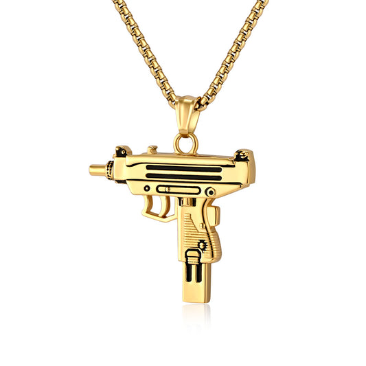 Planderful Uzi Submachine Gun Pendant Necklace Titanium Steel Personalized For Hip Hop Fans Streetwear Jewelry