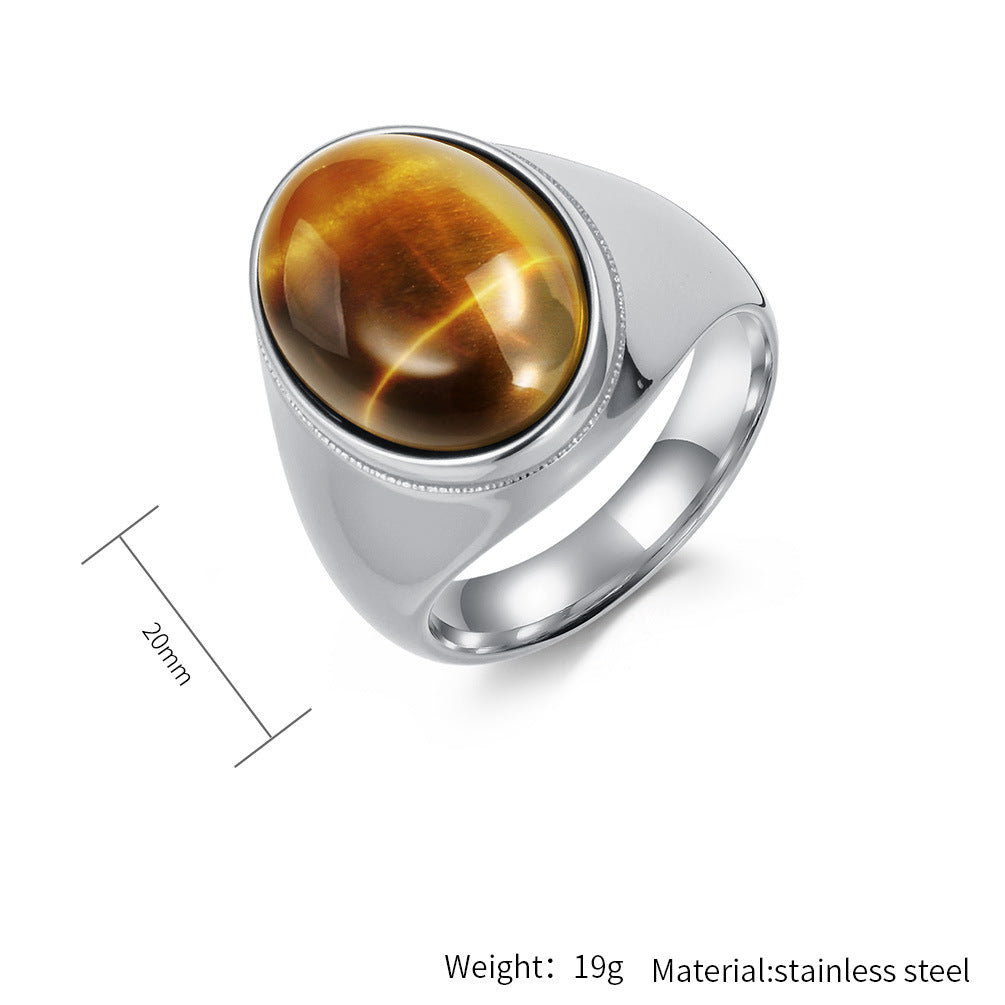 Planderful Tiger Eye Ring Titanium Steel Inlaid Natural Stone For Men Index Finger Jewelry Trendy Luxury