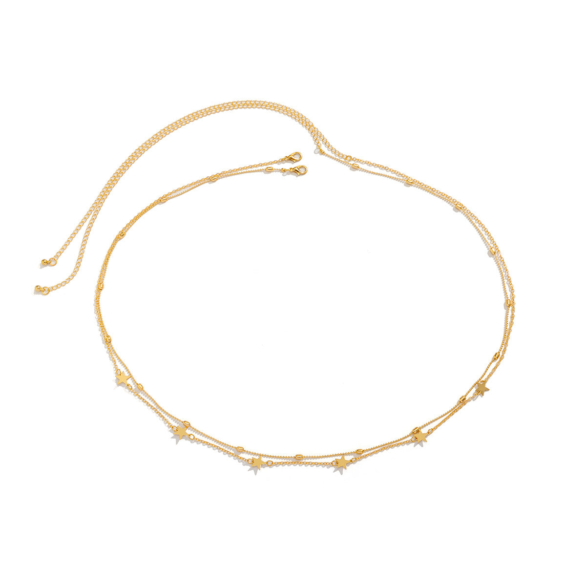 Resort Style Austrian Inspired Body Jewelry with Beaded Double-layer Chain and Metal Heart and Star Tassels