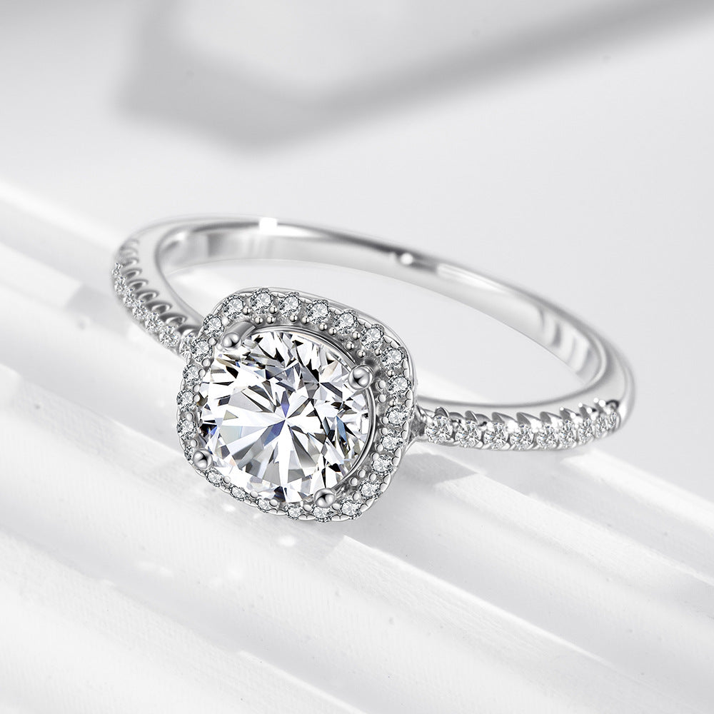 S925 Silver Classic Small Sugar Cube One Carat Simulation Diamond Princess Square Zircon Ring