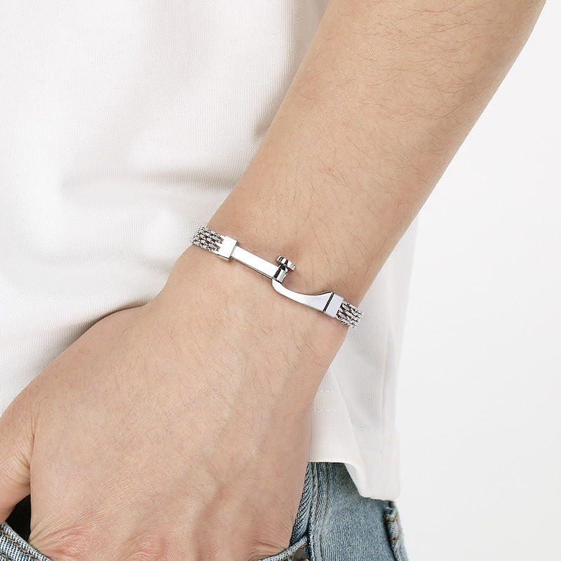 Hollow Woven Mesh Chain Design Nail Stainless Steel Men's Bracelet