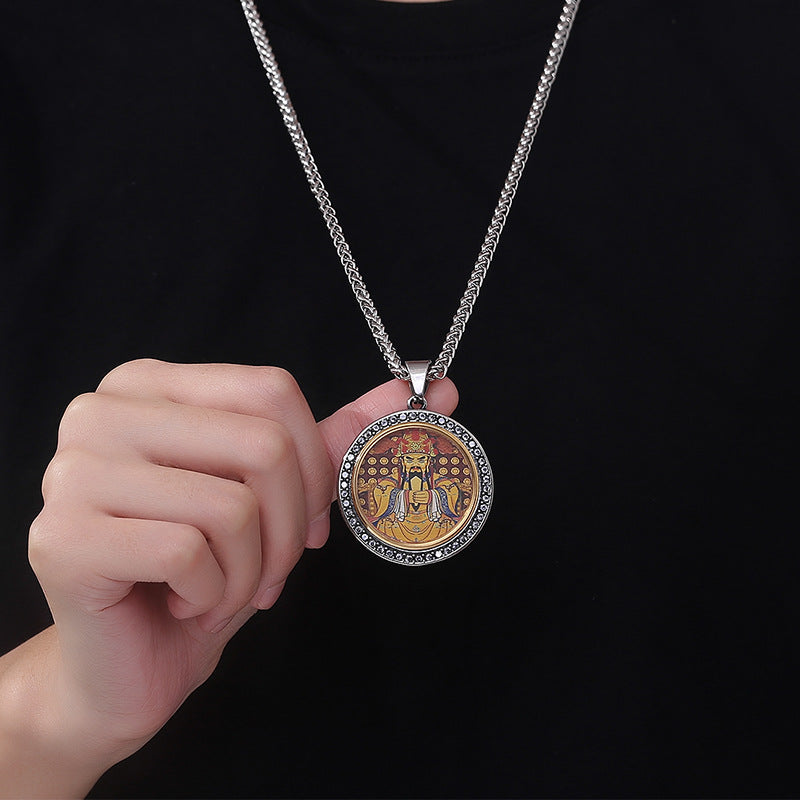Titanium Steel Necklace – Elegant Chinese Style Wutai Mountain Longwuye Lucky Item