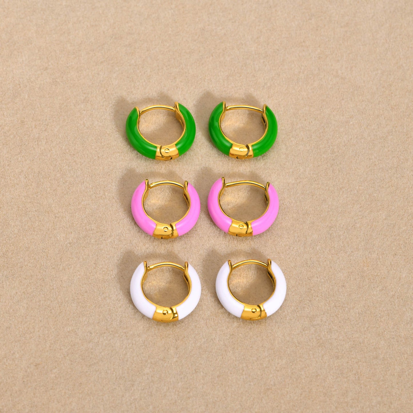 Ladies Fashion Stainless Steel Candy Color Earrings Gold Set