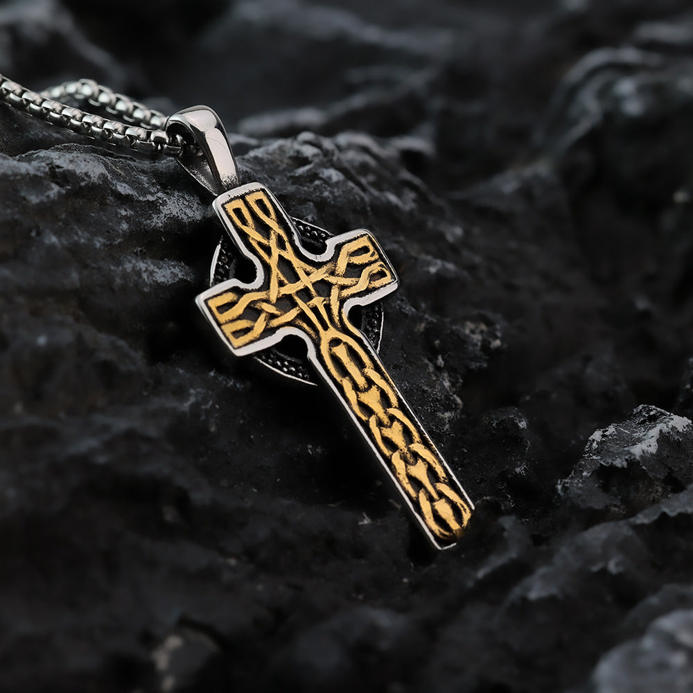 Planderful Premium Gold Cross Scripture Necklace Titanium Steel Chain For Men Retro European American Style