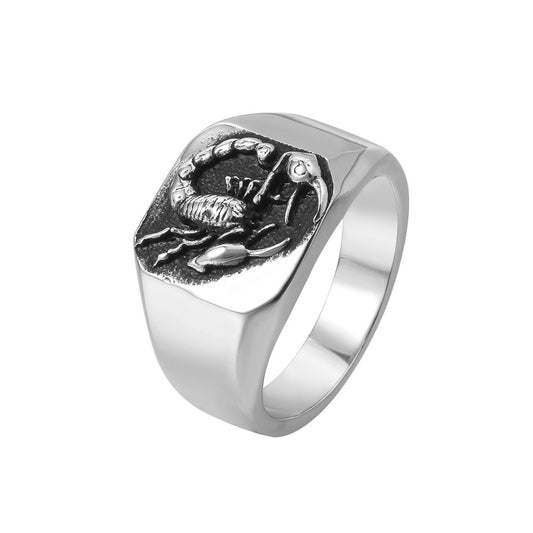 Scorpion Relief Square Surface Titanium Steel Ring for Men