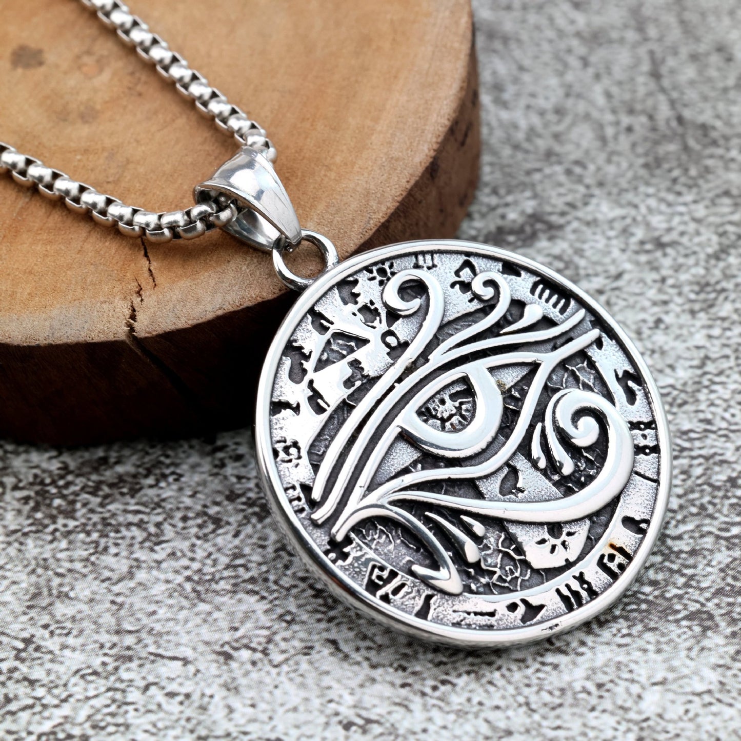 Planderful Eye Of Horus Pendant For Men Stainless Steel Single Sided Retro European American Style Necklace
