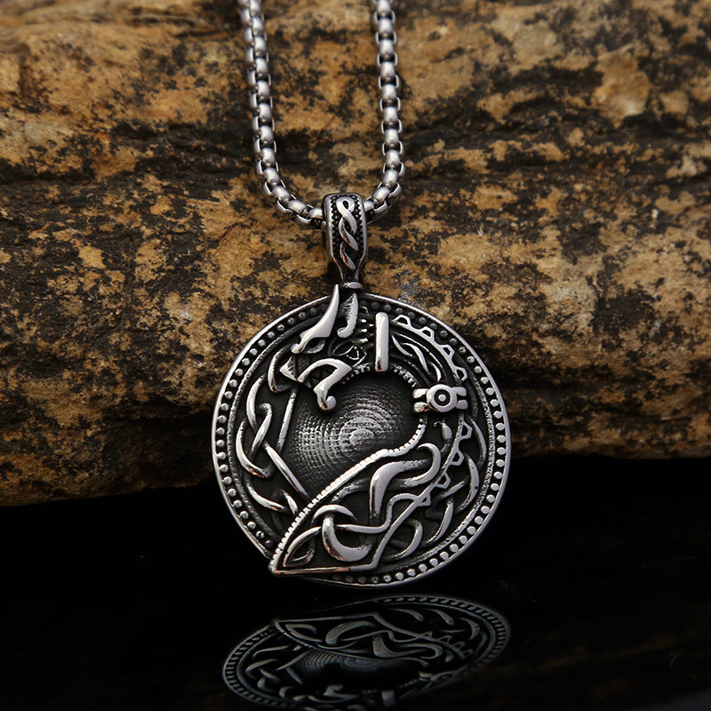 Nordic Culture Viking Wolf Head Titanium Steel Men's Pendant Necklace