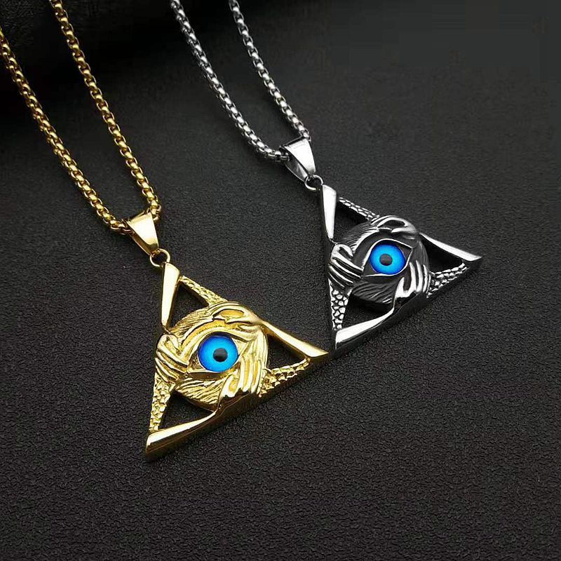 Stainless Steel Men's Hip Hop Necklace by Planderful Featuring Triangular Skull Devil's Eye Pendant