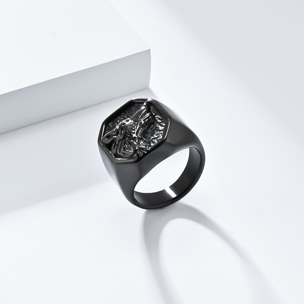 Planderful Titanium Wolf Head Ring For Men Bold Vintage Hip Hop Style Domineering Punk Accessory