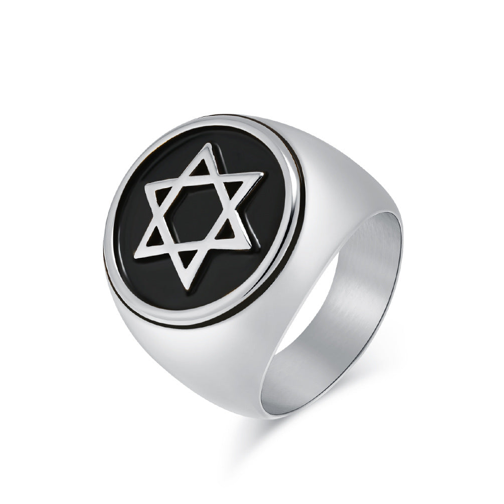Retro Hexagram Titanium Steel Ring for Men Advanced Style