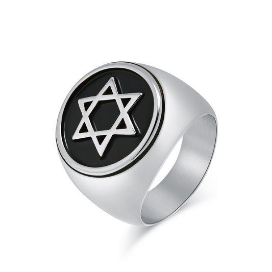 Retro Hexagram Titanium Steel Ring for Men Advanced Style